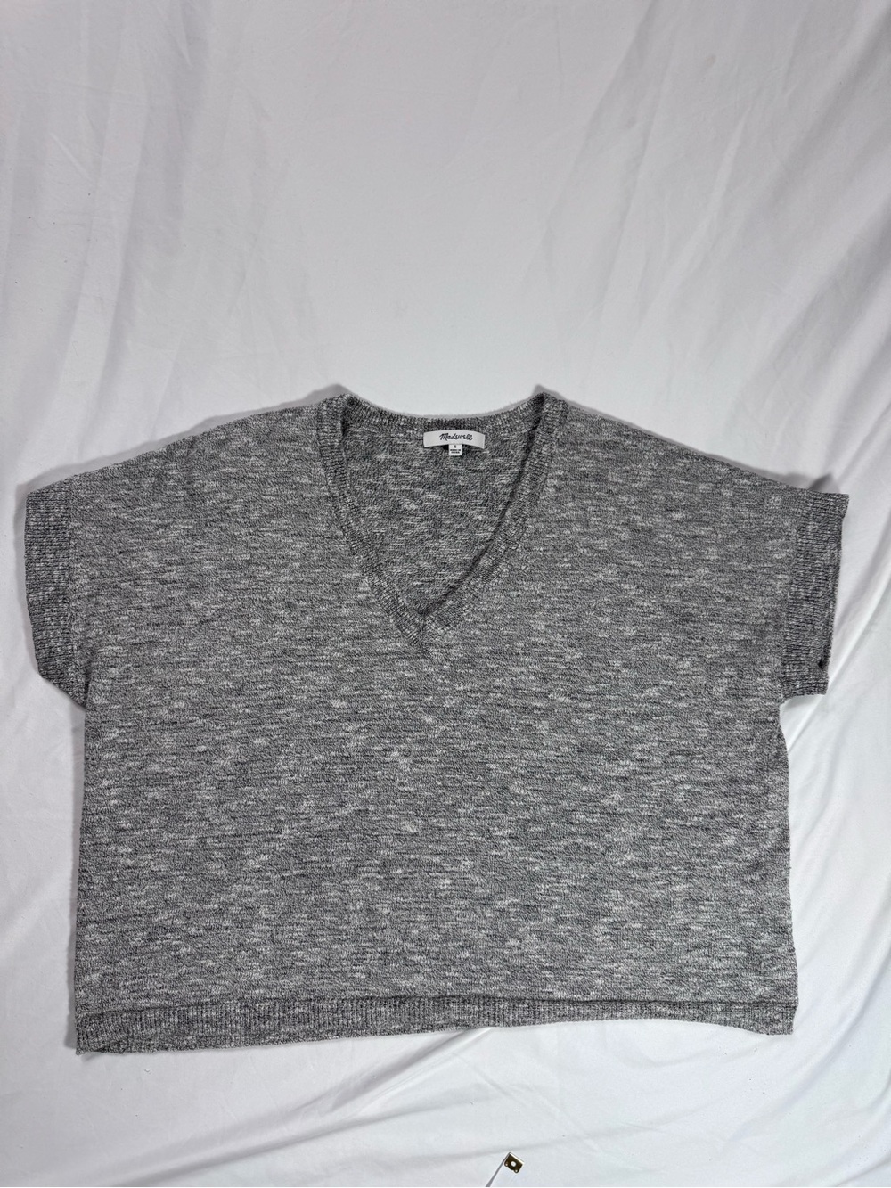 Madewell Heathered Gray V-Neck Cropped Knit Top size small